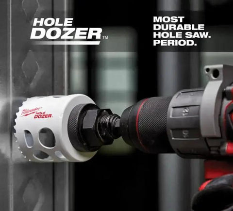 Bi Metal Hole Saw Three And Three Quarter Inch For General Purpose Cutting With High Speed Steel Teeth One And Five Eighths Inch Maximum Cutting Depth For Mild Steel And Metals Arbor Not Included Milwaukee Quality installed in drill, cutting metal