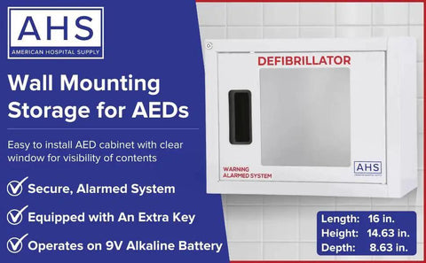 AED Cabinet Wall Mounted Alarmed Defibrillator Storage White Box Large Fits Zoll Cardiac Science and All Brands with clear window