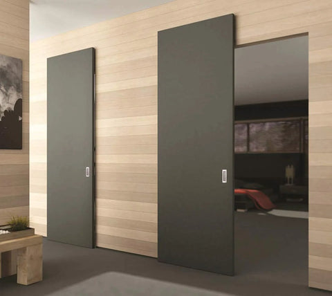 Floating Door System Pro Grade Sliding Track Kit With Concealed Barn Door Hardware Patented Designs Made In Italy shown installed