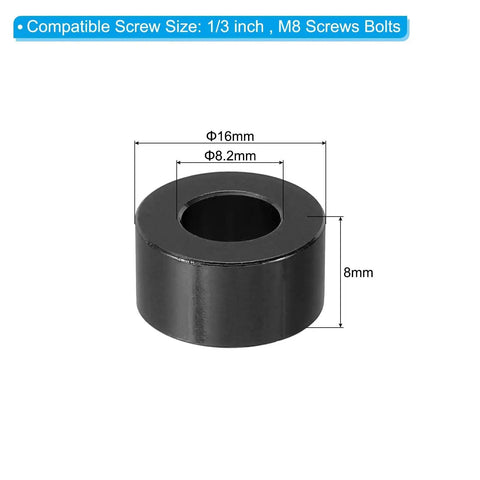 Aluminum Spacer Kit Eight Piece Standoff Spacers 8.2mm ID 16mm OD 8mm Length Compatible With One Third Inch And M8 Bolts Black Anodized