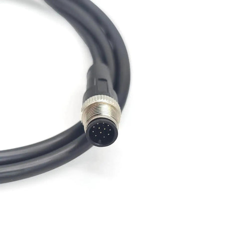 Close-up of M12 12-pin male connector on 3.28ft M12 12 Pin Male To Female Connector Cable A Code Straight Profibus IP67 Waterproof