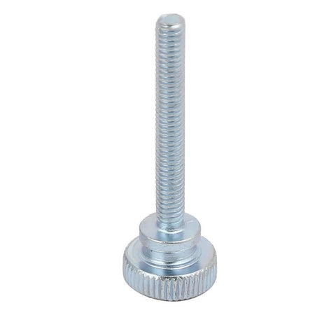 M4x30mm Carbon Steel Flat Knurled Head Fully Threaded Thumb Screws Set, Zinc Plated, Silver Blue Finish, Side View