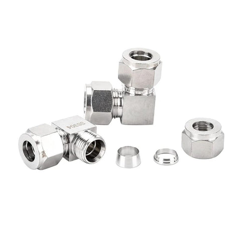 Pysrych 304 stainless steel compression tube fitting 90° elbow, 3/8 in OD x 3/8 in OD, pack of 2