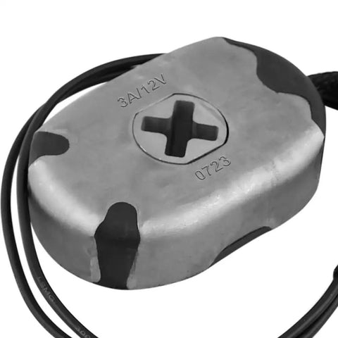 JADODE 12-inch electric trailer brake magnet, close-up of silver housing with cross-slot screw and wired lead.