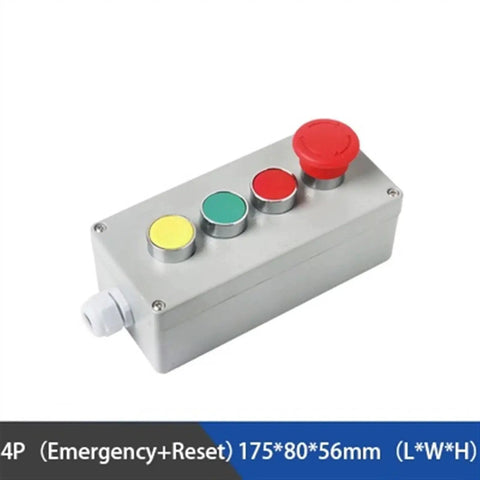 Front view of Workhorse Cast Aluminum Push Button Switch Control Box Explosion Proof Waterproof Junction Enclosure with 4 Pole Mushroom Head