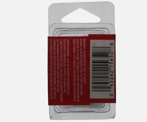 Package back view of Half Inch Collet For 5625 Router With Self Releasing Lock Nut Assembly, featuring barcode and safety warnings.
