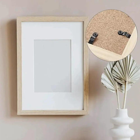 Metal Bow Shape Frame Turn Buttons Set With Screws 100 Pieces 0.91 Inch Backing Clips For Picture Frames Hanging Photos Drawings And Posters Black Durable Metal Hardware For Easy Front Or Back Mounting shown installed on frame
