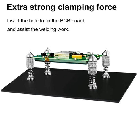 4 Piece Soldering Helping Hand Set With Magnetic PCB Holders ESD Safe Metal Tower Clamp Fixtures displayed on a base