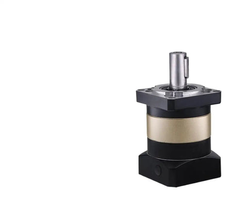 PLF080 Planetary Gearbox Reducer With Motor For Robotics And Automation, black and gold high torque gear head, front view