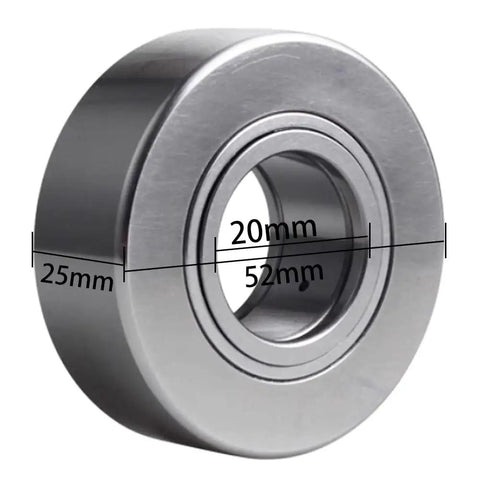Support needle roller bearings NART NURT series: steel bearing with 20mm bore, 52mm outer diameter, 25mm width, front view.