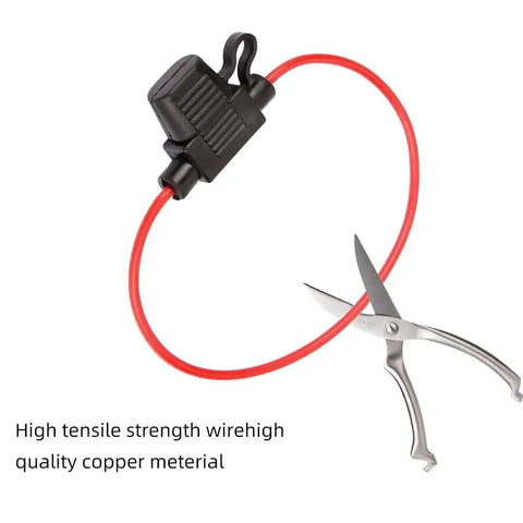 Mini Blade Fuse Holder 18 AWG Waterproof Inline Fuse Kit With 5A ATM Fuses 2 Pack, shown with red pigtail wire and copper conductors.