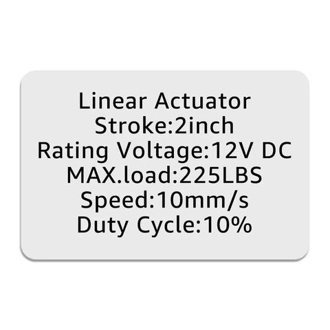 Specifications for 2 Inch Stroke 12V Electric Linear Actuator By Aflle 225 Lbs Load Capacity IP55 Waterproof Aluminum Silver Body