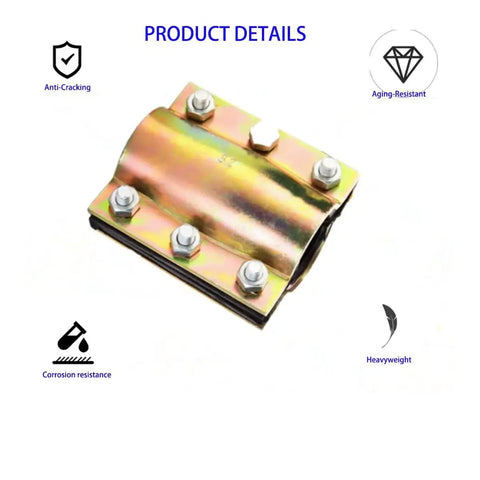 Heavy Duty Water Pipe Repair Clamp For Half Inch Pipes Fits OD 0.79 To 0.84 Inch with six bolts, steel plates, on white background.
