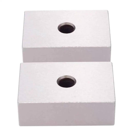 Beefy Setup Ready Precision Ground 1x2x3 Machinist Blocks Matched Pair by Oudtinx with through hole, top view of steel blocks.