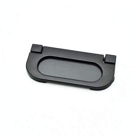 Close-up of 2.9 Inch Flush Ring Pull Handle in matte black zinc alloy, part of a Set Of 4 for modern furniture, cabinets, and sliding doors.