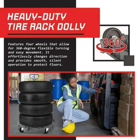 Heavy Duty Tire Dolly With 300 Pound Capacity Wheel Rack And Swiveling Casters Rolling Storage For Up To Four Tires