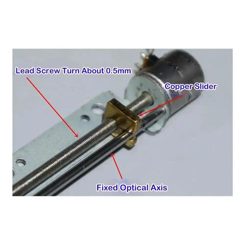 Close-up of 5V 30mm Linear Actuator for Precise Motion with 8mm Travel, copper slider, screw slider nut lifting mechanism.