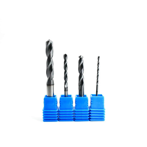 Beast Workhorse Heavy Duty Carbide Drill Bit Set For Hardened Steel And Stainless Steel With 135 Degree Point CNC Tungsten Solid Carbide Twist Drill Bits Sizes One Sixteenth One Eighth Three Sixteenths One Quarter Inch Four Piece Set in blue holders