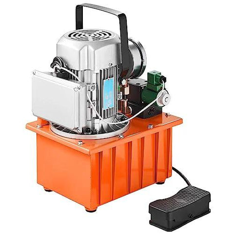 VEVOR 10000 PSI hydraulic electric pump with 750W copper motor on orange 8L power-pack base, foot pedal
