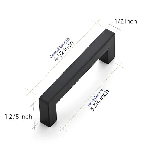 Set Of 30 Matte Black Square Cabinet Handles 3 3/4 Inch Center To Center Drawer Pulls For Kitchen Cabinets And Furniture with dimensions