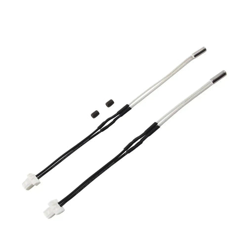 Two Pack Thermistor Temperature Sensors For Prusa MK4 Nextruder Replacement High Temperature Sensor 104NT 4 R025H42G 2Pcs Compatible With MK3 9 Only Not For MK3S MK2 Series And Other Models, showing two thermistors with connectors and black wires.