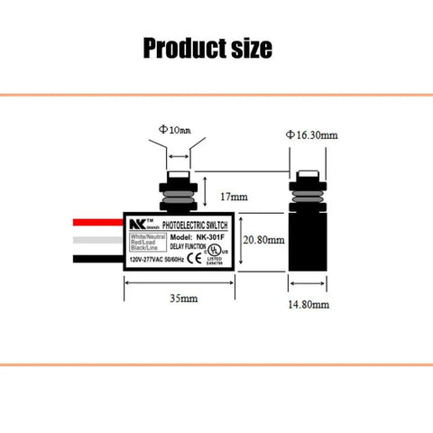 Technical diagram showing dimensions of Dusk To Dawn Photoelectric Sensor Switch For Outdoor Lighting, Flush Mount Photocell 120-277V