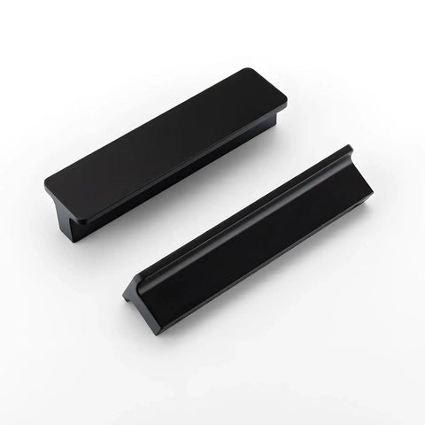 Front and side view of 10 Pack 3 Inch Matte Black Kitchen Cabinet Handles And Drawer Pulls For Cabinets And Furniture Modern Finger Edge Pulls.