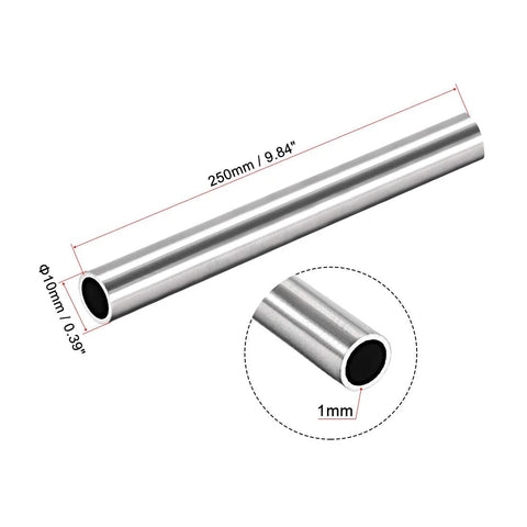 uxcell 304 stainless steel round tubing, 10 mm OD, 1 mm wall, 250 mm length, seamless 2 pcs