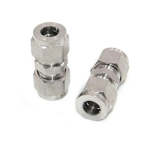Pysrych 304 stainless steel compression tube union fittings with double ferrules, 3/8 in OD x 3/8 in OD, pack of 2