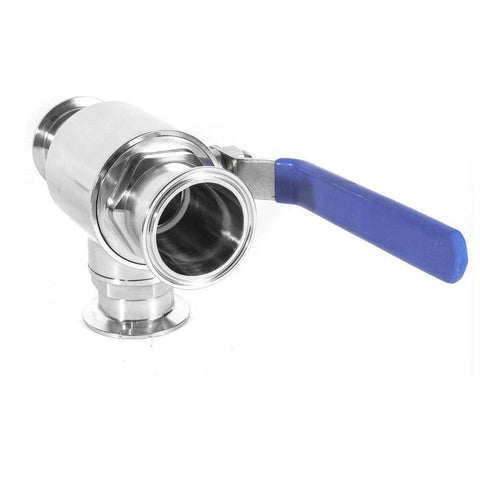 1.5 in tri-clamp sanitary ball valve with blue lever, PTFE-lined, 304 stainless steel tri-clamp ends