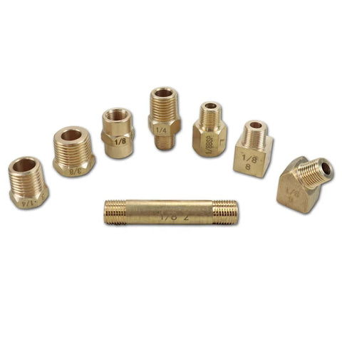 Brass automotive oil pressure test adapters set with multiple threaded fittings for engine and transmission testing
