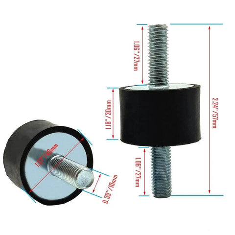 M10 40x30 Mm rubber isolator mounts with double studs shown in side view, zinc-coated steel for anti-vibration damping in engines.