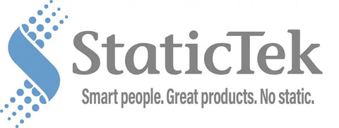 StaticTek logo with slogan "Smart people. Great products. No static."