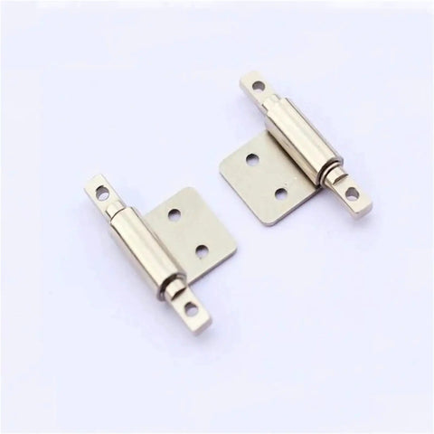 Two brass-tone carbon steel torque hinges with mounting plates, front view