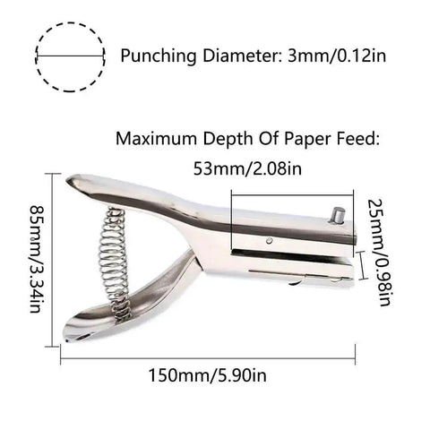 Beast Mode Heavy Duty Single Hole Punch Tool For Paper Card Wood Plastic Bags And Thin Metal with dimensions and feed slot depth