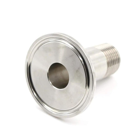 Stainless steel 1.5-inch tri-clamp to 1/2-inch NPT male sanitary fitting, ferrule OD 50.5mm.