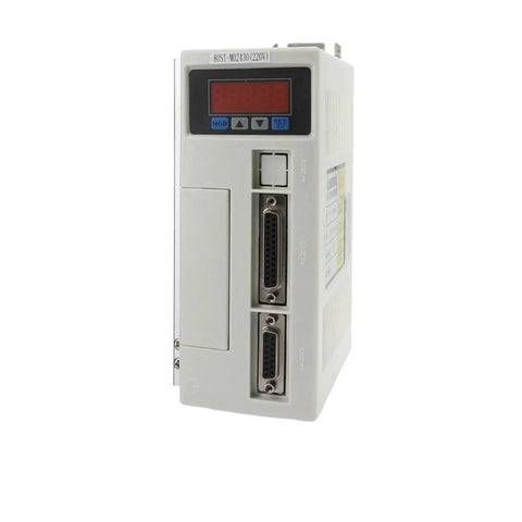 White servo drive with red numeric display and dual DB-style connectors on the front