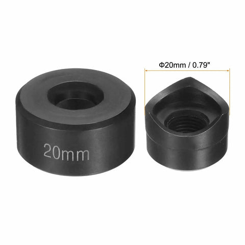 Heavy Duty 20mm Sheet Metal Punch Hole Kit with External Hex Shank, Bearing Steel Construction, Black Finish, Front View