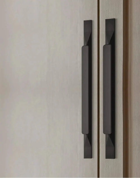 Black Cabinet Pulls 5 Pack Long 7.87 Inch Length With 5.04 Inch Center To Center Hole installed on cabinet doors