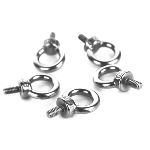 Five Piece M6 Eye Bolts Set, Stainless Steel 304 Ring Eye Bolts With Shoulder Lifting, 16 mm Ring Inner Diameter, 39 mm Length, Silver