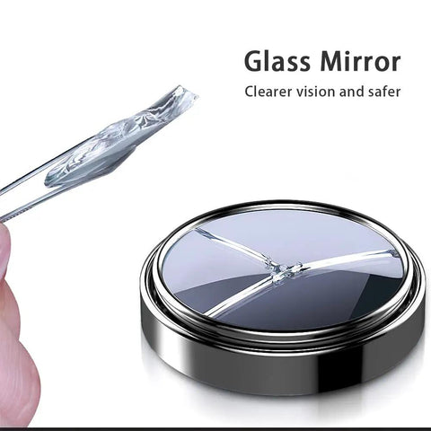 Two Pack Blind Spot Mirrors For Cars, 360 Rotating Round HD Glass Convex Rear View Mirrors With ABS Protective Shell close-up view.