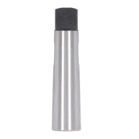 Front view of steel MT1–MT3 Morse taper reducing sleeve with black square shank and silver cylindrical body.
