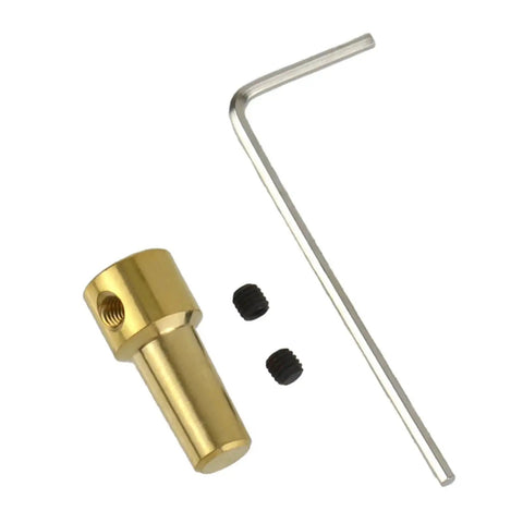 Front view of brass 3.17mm JTO base collet sleeve adapter with hex key and two screws