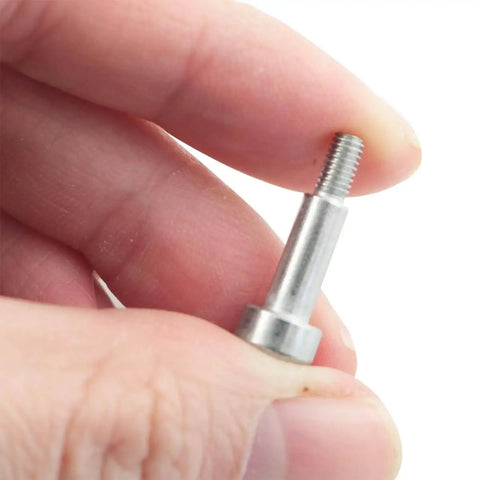 Close-up of Heavy Duty Stainless Steel Hex Socket Shoulder Bolt, 304 Stainless, M3 Thread, 5mm Shoulder Diameter, in hand.