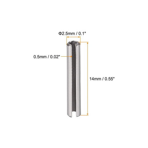 Slotted Spring Pin Set 2.5mm Diameter And 14mm Length 304 Stainless Steel Dowel Pins Tension Pin Plain Finish Axially Slotted