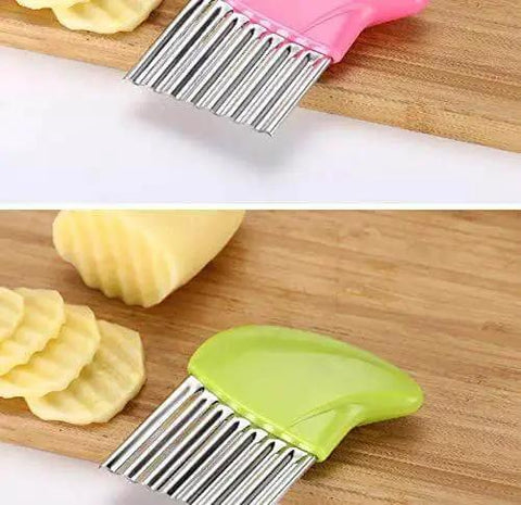 Crinkle Cutter Set Two Piece With Wavy Stainless Steel Blades For Veggies And Salads Fun Kitchen Chopper Knife For Cutting Fruit And Vegetables