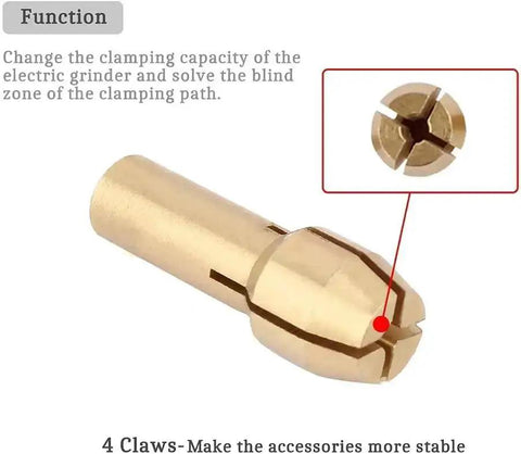 Pro Grade Brass Collet Set For Rotary Tools 10 Pieces Assorted Sizes 4-claw design showing wear-resistant brass material