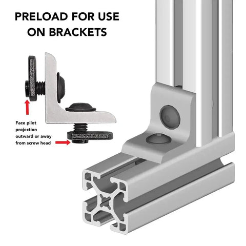 Product application image showing Economy Five Sixteenth Eighteen Offset Threaded Slide In T Nut For Fifteen Series Aluminum Extrusion installed
