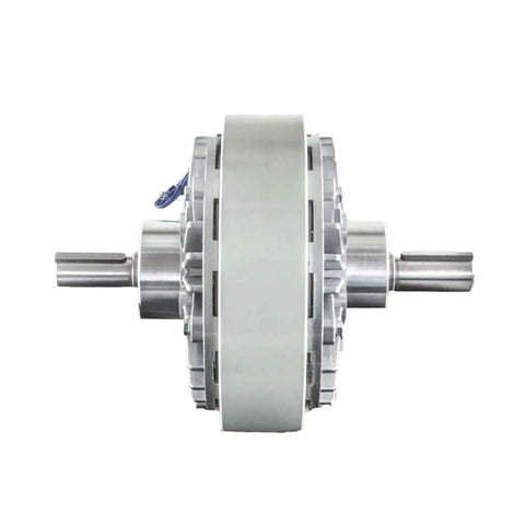 Side view of 24V Dual Shaft Magnetic Powder Coupler With Adjustable Brake For Light Industrial Tools, Dial-In Torque Control