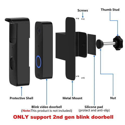 Components of Anti Theft No Drill Door Mount For Blink Video Doorbell 2021 1st Gen Weatherproof Mounting Bracket.